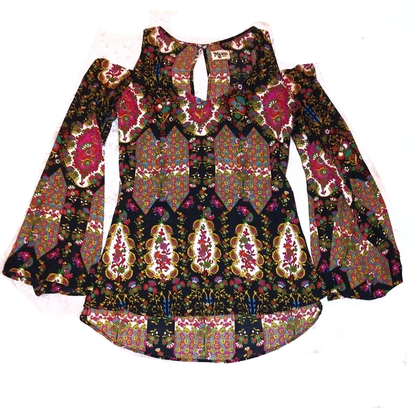 Show Me Your Mumu Boho Cold Shoulder Peasant Top Size Small - Picture 5 of 6